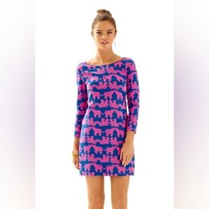 Lilly Pulitzer Marlowe Boatneck T-shirt Dress in elephant print 3/4 sleeve